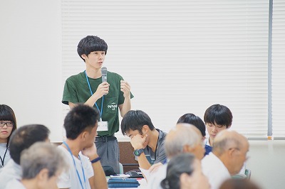 写真：アンケート調査の発表に対し、立って質問する学生1名