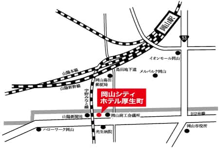 地図:岡山シティホテル厚生町